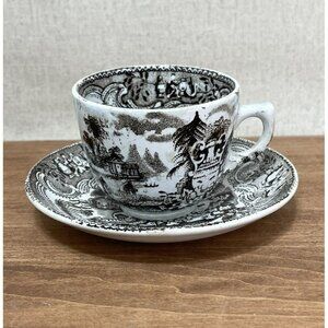 1800's Demi Cup Saucer Brown Transfer MYCENAE William Adderly Rare Find